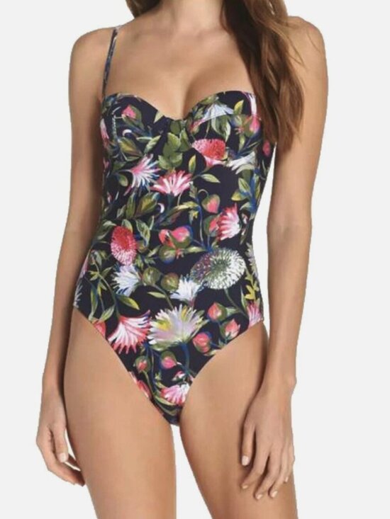 J. Crew Other - J. Crew Navy Floral Print Underwire One Piece Balconette Swimsuit 6 38868